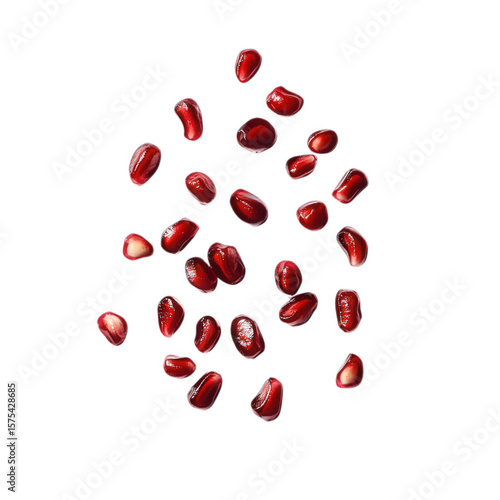 Scattered Red Pomegranate Seeds isolated on a transparent background fruit