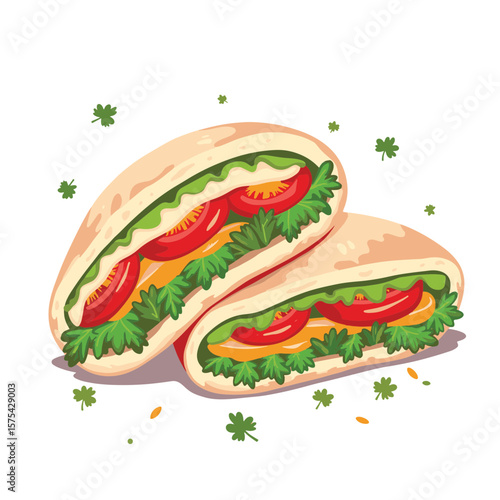 Vibrant vegan pita sandwich showcasing fresh ingredients, healthy eating