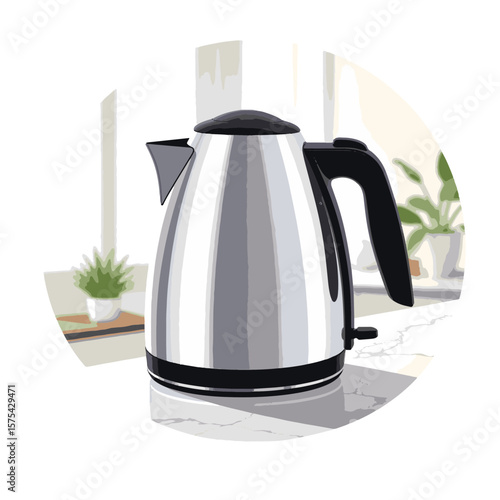 Modern electric kettle on marble countertop, minimalistic design