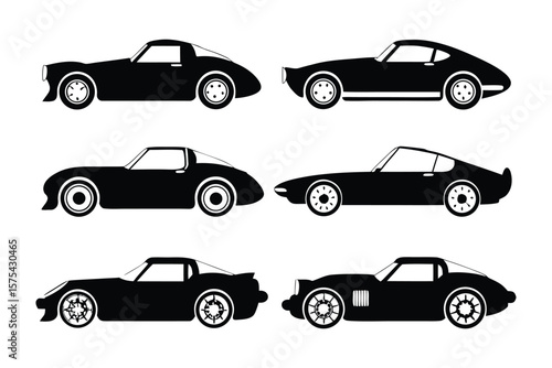 Classic Car Silhouettes: A collection of sleek, stylish, and iconic classic cars in elegant black silhouettes, ready to evoke a sense of nostalgia and automotive heritage.