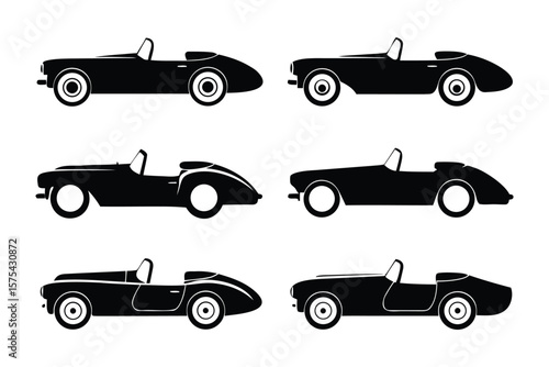 Classic Car Collection: A set of six sleek, black classic cars arranged in a neat grid, with various elegant designs, showcasing timeless automotive styling.