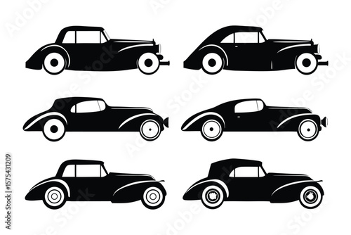 Classic Car Silhouette: A sleek collection of vintage automobiles captured in a minimalist style, highlighting their timeless design.