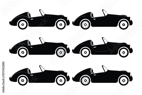 Vintage Car Silhouettes: A striking collection of vintage car silhouettes showcasing timeless design and classic appeal. Ideal for automotive enthusiasts and design projects.
