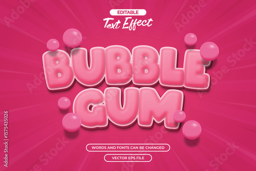 Bubble gum editable text effect with cartoon text style