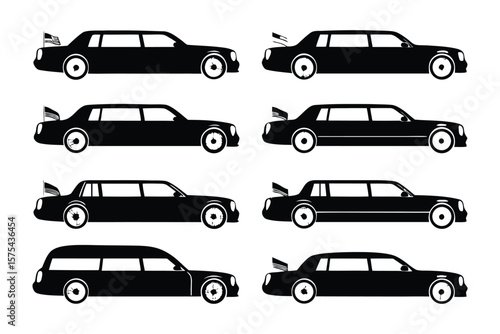 Luxurious Fleet: A sleek black limousine fleet, embodying sophistication and high-end transport, perfect for special occasions. 