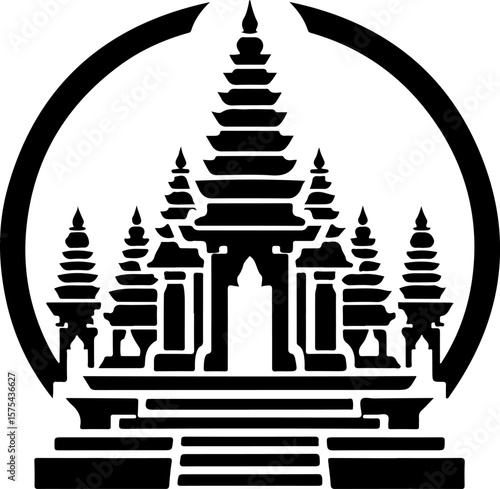 vector illustration silhouette design icon logo symbol temple shrine sacred worship as mascot traditional ethnic building