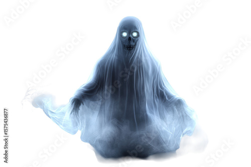 Eerie Spectral Figure Floating in Darkness A Spooky Halloween Ghost Image