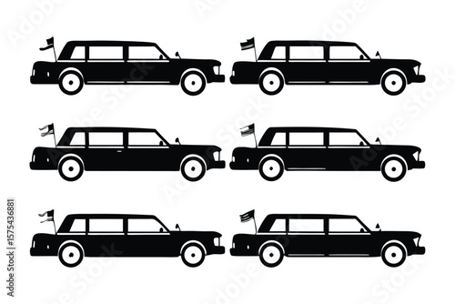 Luxury Limousine Fleet: A fleet of stately, sleek black limousines is arranged in a repeating pattern, embodying luxury, elegance, and elite transport.
