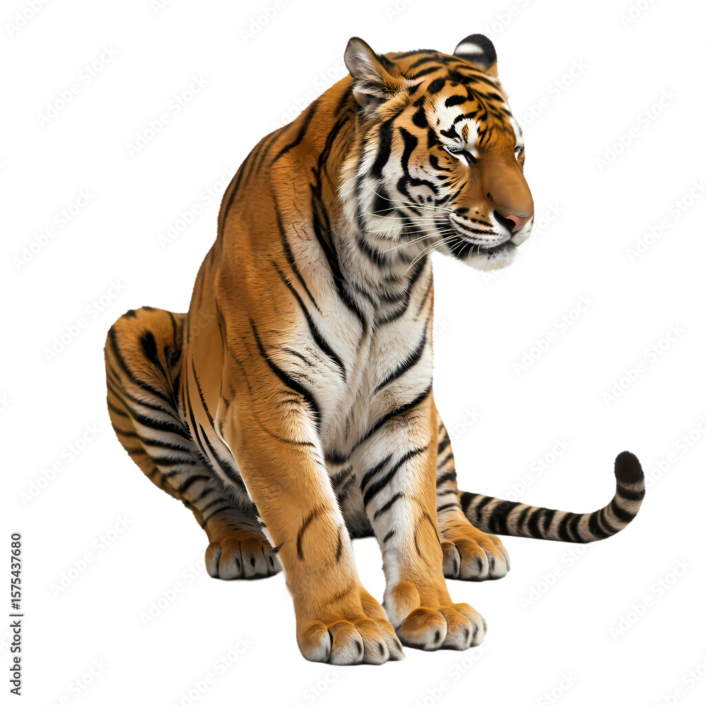 Fototapeta premium Majestic Bengal Tiger in a Seated Pose isolated on transparent background