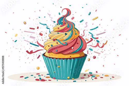 Incredible Bold Cupcake Explosion with Sprinkles - Dramatic and Intense Visual Story Great for Edito