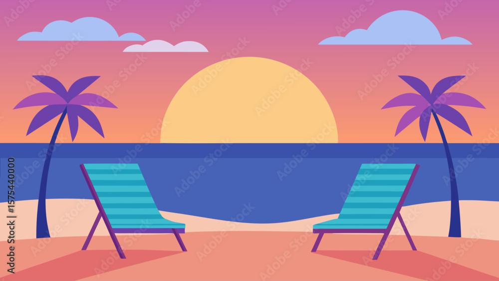 Obraz premium Tropical beach paradise with an umbrella and chair, perfect for a relaxing summer vacation by the ocean