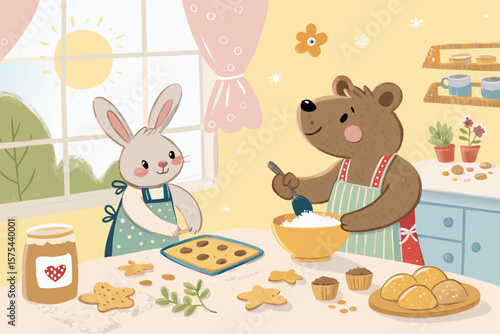 Incredible Childlike Bunny and Bear Baking Coo - Serene and Peaceful Visual Story Perfect for Social