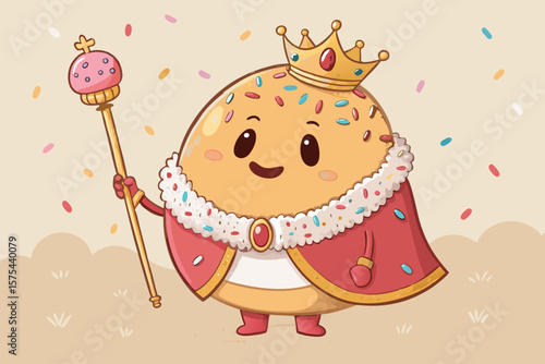 Exquisite Chubby Donut Character Dressed King with Sprin - Serene and Peaceful Visual Story Suitable