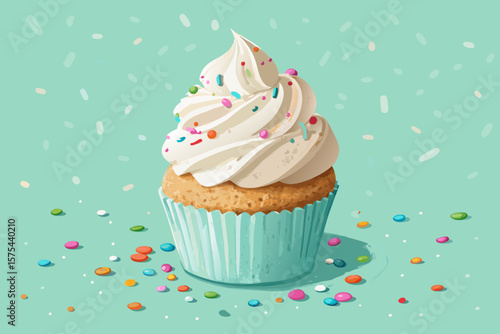 Gorgeous Iced Cupcake with Sprinkles and - Vibrant and Dynamic Visual Story Great for Content Creati