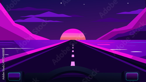 Retro Sunset Drive A Synthwave Road Trip Ahead