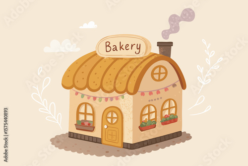 Exceptional Cute Bread Shaped Building with Open Sign and Ste - Warm and Inviting Visual Story Ideal