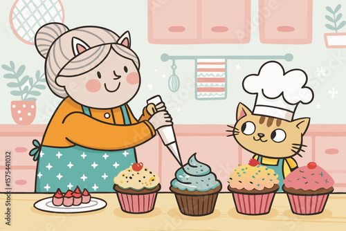 Outstanding Cute Comic Frosting Competition Between Gra - Elegant and Refined Visual Story Perfect f