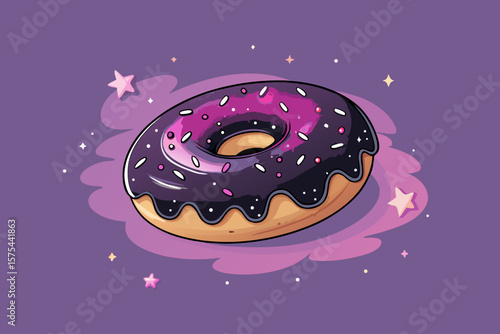 Outstanding Donut with Galaxy Glaze and Stars Floating - Clean and Minimalist Visual Story Perfect f