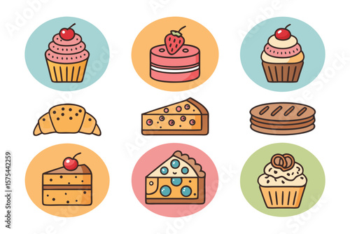 Splendid Cakes and Pastries Linear Mon - Soft and Gentle Visual Story Perfect for Commercial Use