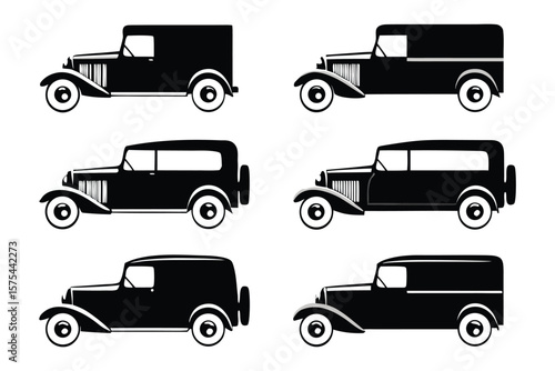Vintage Car Collection: A set of six elegant vintage cars, showcasing timeless design and craftsmanship, perfect for classic automobile enthusiasts and design lovers.