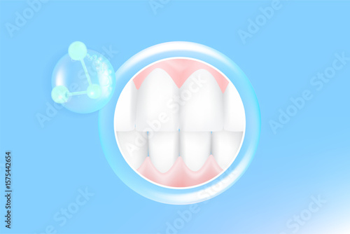 Hyaluronic acid teeth and gum care solutions ad, blue collagen with cosmetic advertising background ready to use, illustration vector.