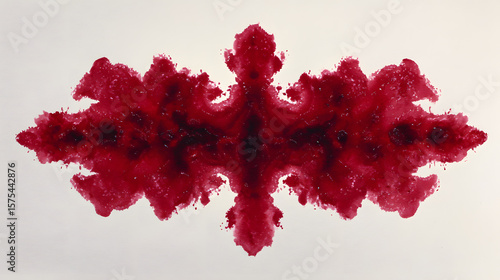 Rorschach Inkblot: A symmetrical inkblot in deep red, evoking the psychological depth of the human mind. 