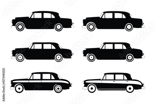 Classic Car Silhouettes: A collection of vintage car silhouettes in black, a tribute to the timeless design and enduring charm of the automobile era.
