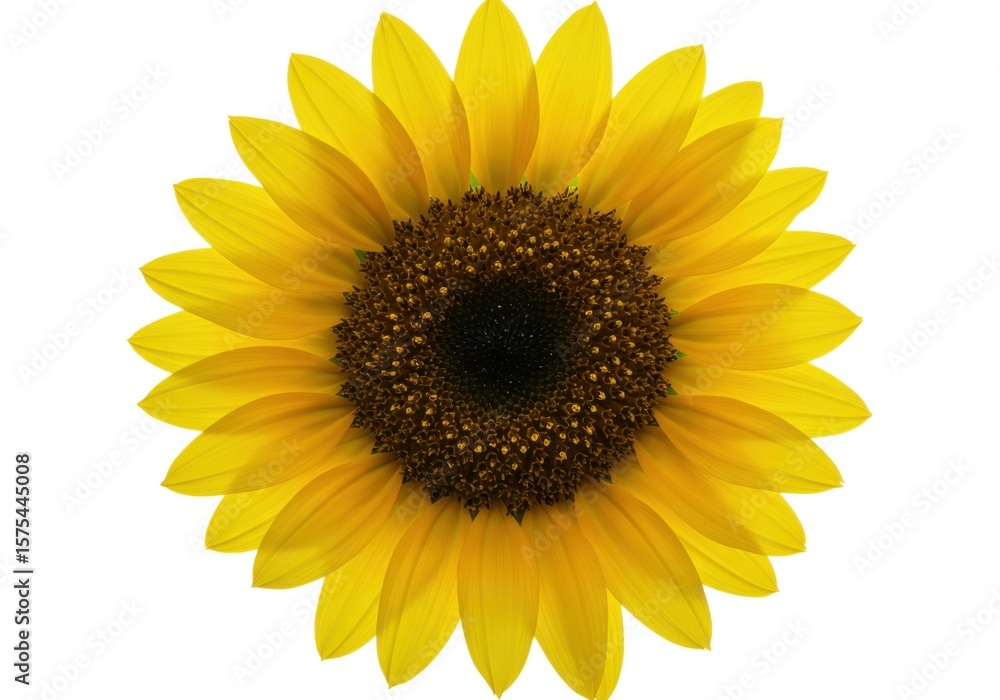 Fototapeta premium A bright yellow sunflower isolated on white background is in full bloom