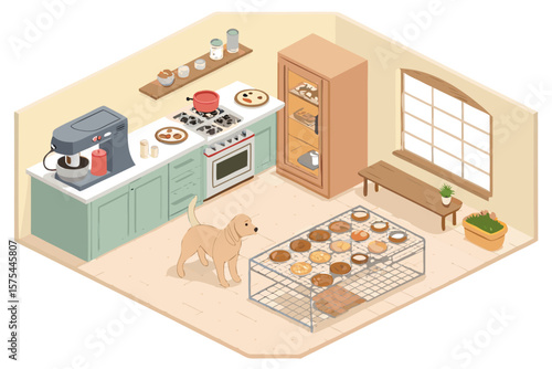 Captivating Isometric Layout Home Bakery Mixer Oven Coo - Rich and Luxurious Visual Story Great for 