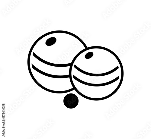 Minimalist black outline vector icon of lawn bowling set including ball and pin elements for sports and recreation design