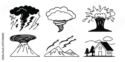 Set of 6 weather disaster icons vector