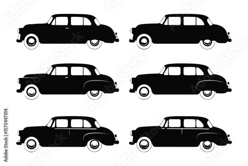 Classic car silhouette: An array of vintage car silhouettes showcases classic design, perfect for transport and automotive-related themes, evoking nostalgia and timeless elegance.