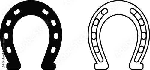 Horseshoe icons showcase luck and fortune, presented in both solid black and outline styles.