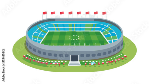 Explore the vibrant soccer stadium illustration perfect for sports events and architectural design projects today