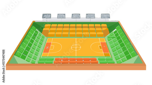 Basketball court stadium arena illustration for sports event venue design and competition concept drawing design