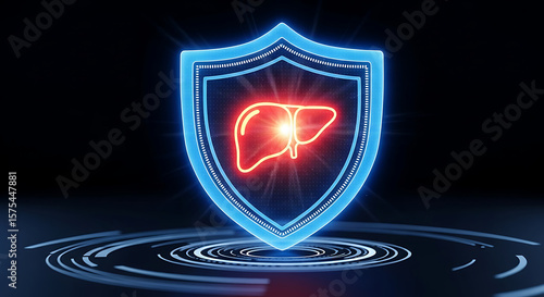 Protecting Liver Health with a Shield Symbol, Digital Illustration, Health Environment