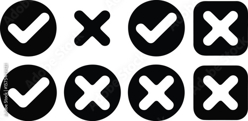 Check marks and cross symbols in black, representing validation and rejection icons.