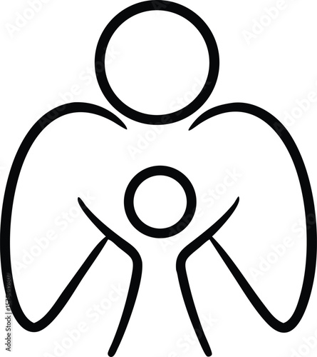 Protective Angel Wings Embrace Child: Simple Line Art Logo Design for Family, Childcare, or Adoption Organizations