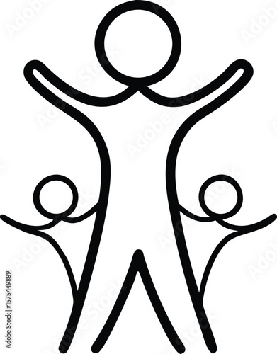 Simple Line Art Illustration of a Family, Representing Unity, Togetherness, and Parental Love.