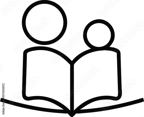 Adult and Child Reading Together: A Simple Line Art Illustration of Shared Literacy and Bonding