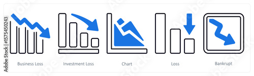 A set of 5 mix icons as business loss, investment loss, chart