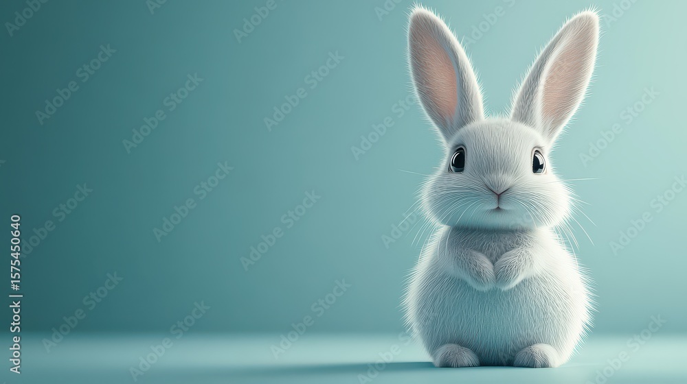 Obraz premium Cute bunny with teal background Easter card.
