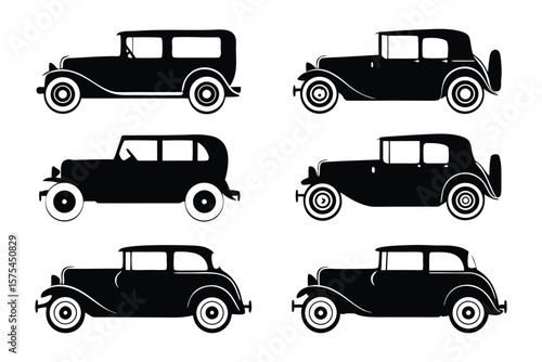Canvastavla Classic Car Silhouettes: A collection of six classic car silhouettes, showcasing various vintage car body styles
