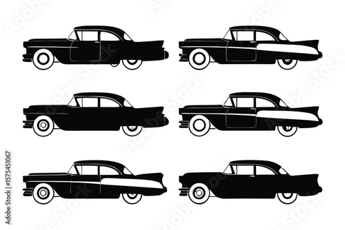Classic Car Silhouettes: A collection of meticulously designed classic car silhouettes in black and white, perfect for a vintage feel. The graphic elements showcase detailed contours.