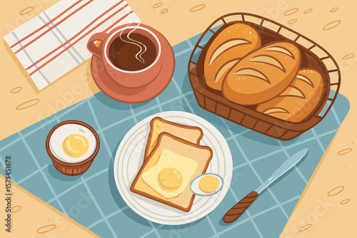 Splendid Top Breakfast Table Buttered Toas - Clean and Minimalist Visual Story Perfect for Social Me