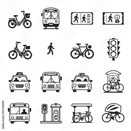 Collection of transport and travel related graphic elements set of icon