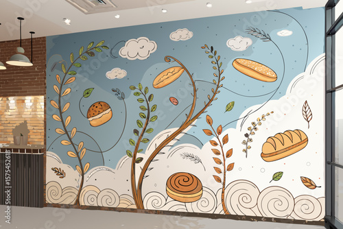 Exquisite Bakery Wall Mural Bread Vines - Bold and Striking Visual Story Perfect for Corporate Commu