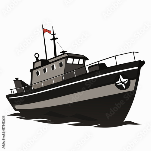 Black silhouette of a world war ii landing craft on a white background