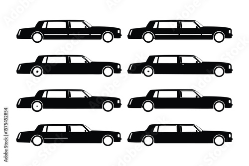Luxury Fleet: A captivating graphic display of sleek, black limousines, lined up in an orderly fashion, radiating sophistication and elegance.