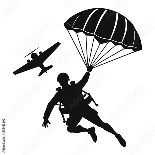World war ii paratrooper leaping from aircraft in a stark silhouette
